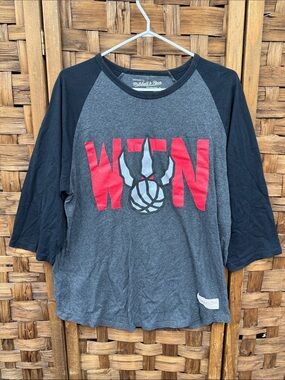 Mitchell & Ness Gray & Black Raglan Tee with Cream Logo